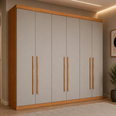 Guarda Roupa Casal CR35510 6 Portas de Bater 4 Gavetas MDF Laqueado Madeirado-Off White Multimóveis