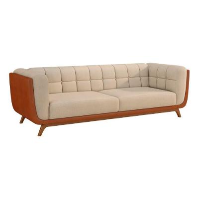 Sofá Coin 2 Lugares 200CM Caramelo Courino e Bouclê Suave Sallar Home