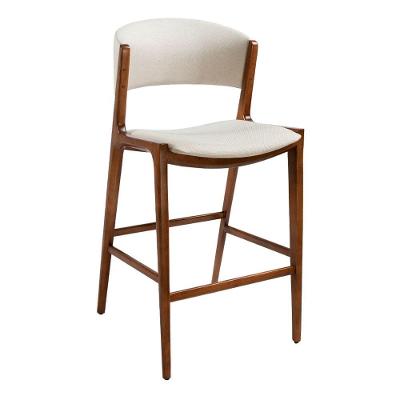 Banqueta Cyndi Assento Linho Base Madeira Maciça sem Encosto Fixa Off White Sallar Home