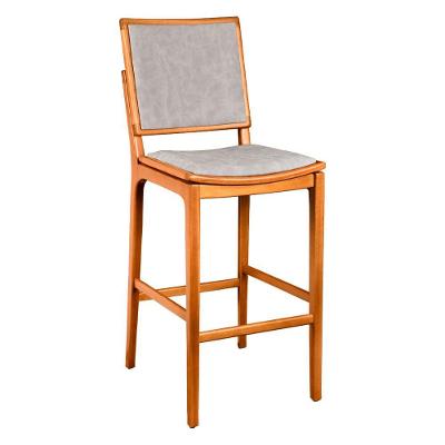 Banqueta Britney Assento Courino Base Madeira Maciça com Encosto Fixo 43cm Cinza Claro Sallar Home