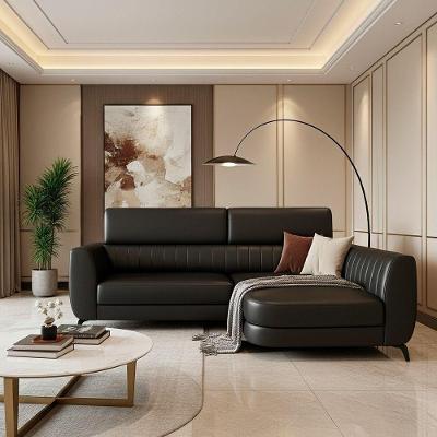 Sofá com Chaise Flames 2 Lugares Fixo 190CM Preto Courino Sallar Home