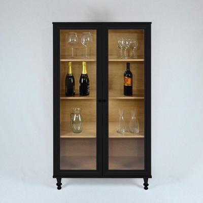 Cristaleira E-957 2 Portas 4 Prateleiras MDP Kit Luz LED Preto Ditália Móveis