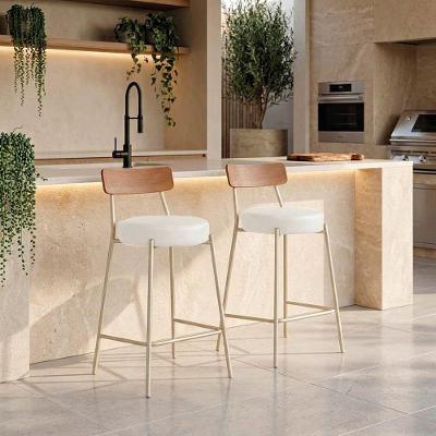 Banqueta Cozinha Alta Londrina Pu D03 Assento PU Base Fixa com Encosto 95cm Branco D'Rossi