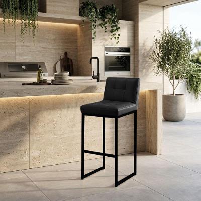 Banqueta Alta Lirina Encosto Industrial Assento PU Preta D'Rossi
