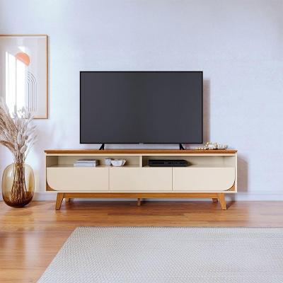 Rack Bancada Selene 3 Gavetas Pés De Madeira - Pallazio Cor Cinamomo E Off White