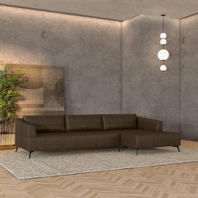Sofá com Chaise Kiara 4 Lugares 352CM Marrom Couro Gran Belo