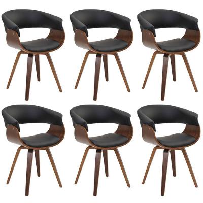 Kit 6 Cadeiras Decorativas Ohana Estrutura em Madeira Assento Pu Preto Gran Belo