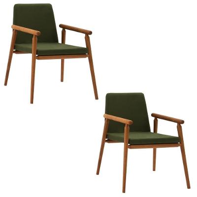 Kit 2 Cadeiras Decorativa Sidnei Estrutura Madeira Veludo Verde Gran Belo
