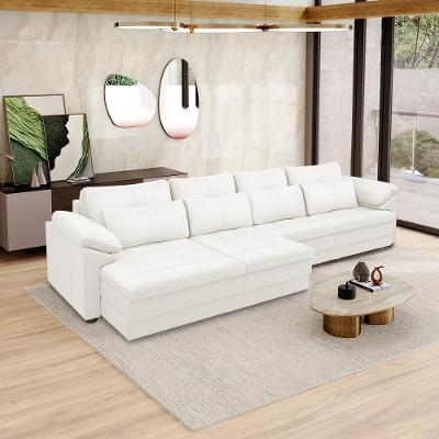 Sofá Retrátil Elétrico Nolan G58 4 Lugares 379cm Branco em Couro Gran Belo