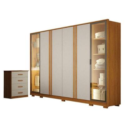 Guarda Roupa Casal Prime 6 Portas Com Led Com Cômoda Rubi 4 Gavetas Cinamomo Off White - Leifer