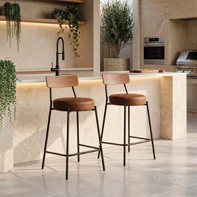 Banqueta Londrina Pu D03 Assento PU Base Fixa com Encosto 95cm Marrom e Preto D'Rossi