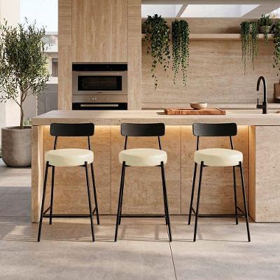Banqueta Londrina Pu D03 Assento PU Base Fixa com Encosto Fixo Bege D'Rossi