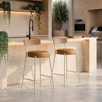 Banqueta Londrina Pu D03 Assento PU Base Fixa com Encosto 95cm Whisky D'Rossi