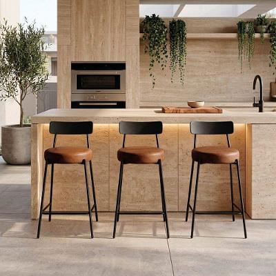 Banqueta Londrina Pu D03 Assento PU Base Fixa com Encosto Fixo Preto D'Rossi