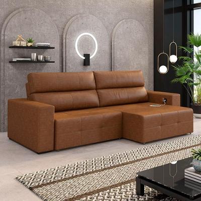 Sofá Nero G52 3 Lugares Retrátil 224cm Caramelo Manchado Couro Gran Belo