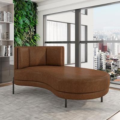 Sofá com Chaise Downey G15 Lado Direito 1 Lugar 165cm Marrom Couro Sintético Gran Belo