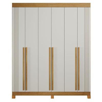 Guarda Roupa Casal Pica Pau 6 Portas de Bater 4 Gavetas MDF Cinamomo Off White Valdemóveis