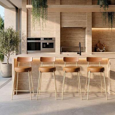 Banqueta Cozinha Alta D03 Assento PU Base Fixa Encosto Fixo Castanho e Whisky D'Rossi