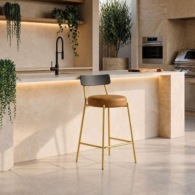 Banqueta Cozinha Alta D03 Assento PU Base Fixa com Encosto 95cm Whisky D'Rossi