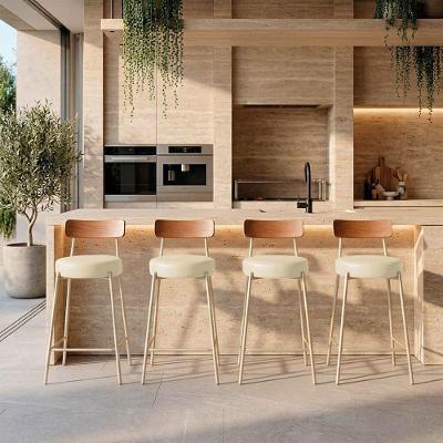Banqueta Londrina Pu D03 Assento PU Base Fixa com Encosto 95cm Bege D'Rossi