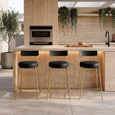 Banqueta Londrina Pu D03 Assento PU Base Fixa com Encosto 95cm Preto e Dourado D'Rossi