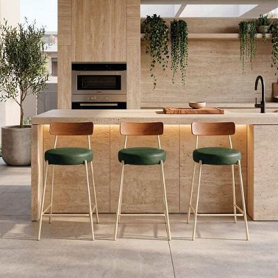 Banqueta Londrina Pu D03 Assento PU Base Fixa com Encosto 95cm Verde D'Rossi
