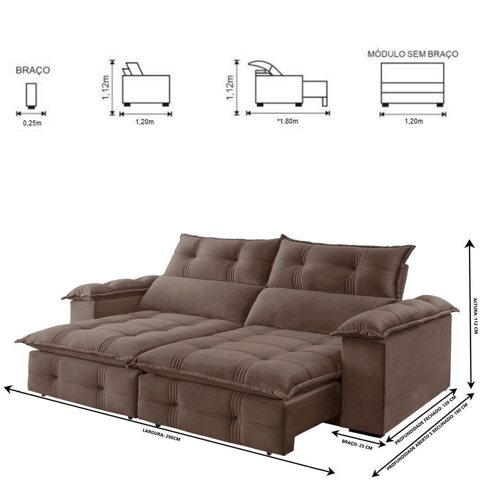 Sofá Retrátil E Reclinável 2,90m 5 Lugares Bege - 7