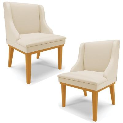 Kit 2 Cadeiras Decorativas Firenze Estrutura em Madeira Pu Bege-castanho Gran Belo
