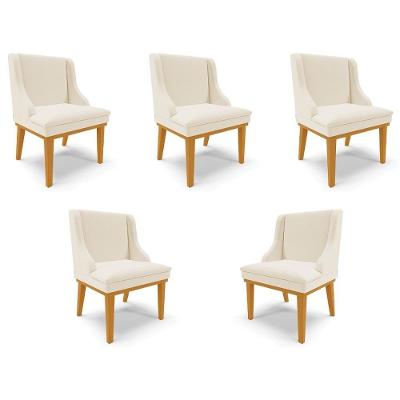 Kit 5 Cadeiras Firenze para Sala de Jantar Madeira Linho Bege-castanho Gran Belo