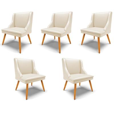 Kit 5 Cadeiras Decorativas Firenze G19 Estrutura em Madeira Assento em PU Bege-natural Gran Belo