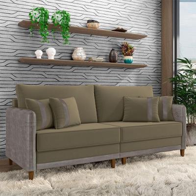 Sofá Montecarlo 2 Lugares Bipartido 212cm Castor-cinza Veludo-pu Gran Belo