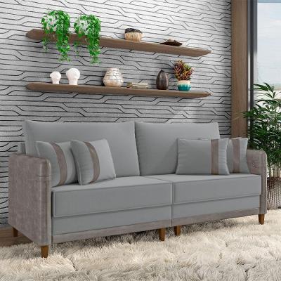Sofá Montecarlo 2 Lugares Bipartido 172cm Cinza Veludo Pu Gran Belo
