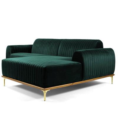 Sofá Euro 3 Lugares com Chaise 245cm Veludo Verde G15 Gran Belo