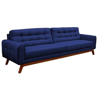 Sofá Eros 3 Lugares 180CM Azul Bic em Veludo Base Fixa Gran Belo