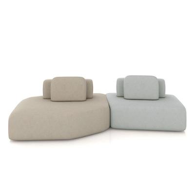 Sofá Modular Dakota Ilha 2 Módulos 310cm Bege e Cinza Claro Veludo Gran Belo