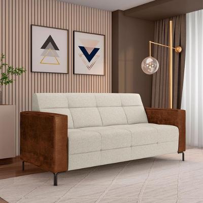 Sofá Houston G33 2 Lugares 180cm Off White e Marrom Linho e Pu Gran Belo