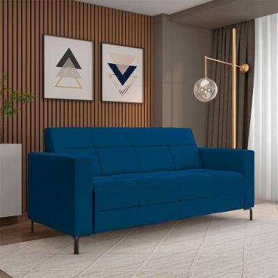 Sofá Houston 2 Lugares 200cm Azul em Veludo com Pés Metálicos Gran Belo