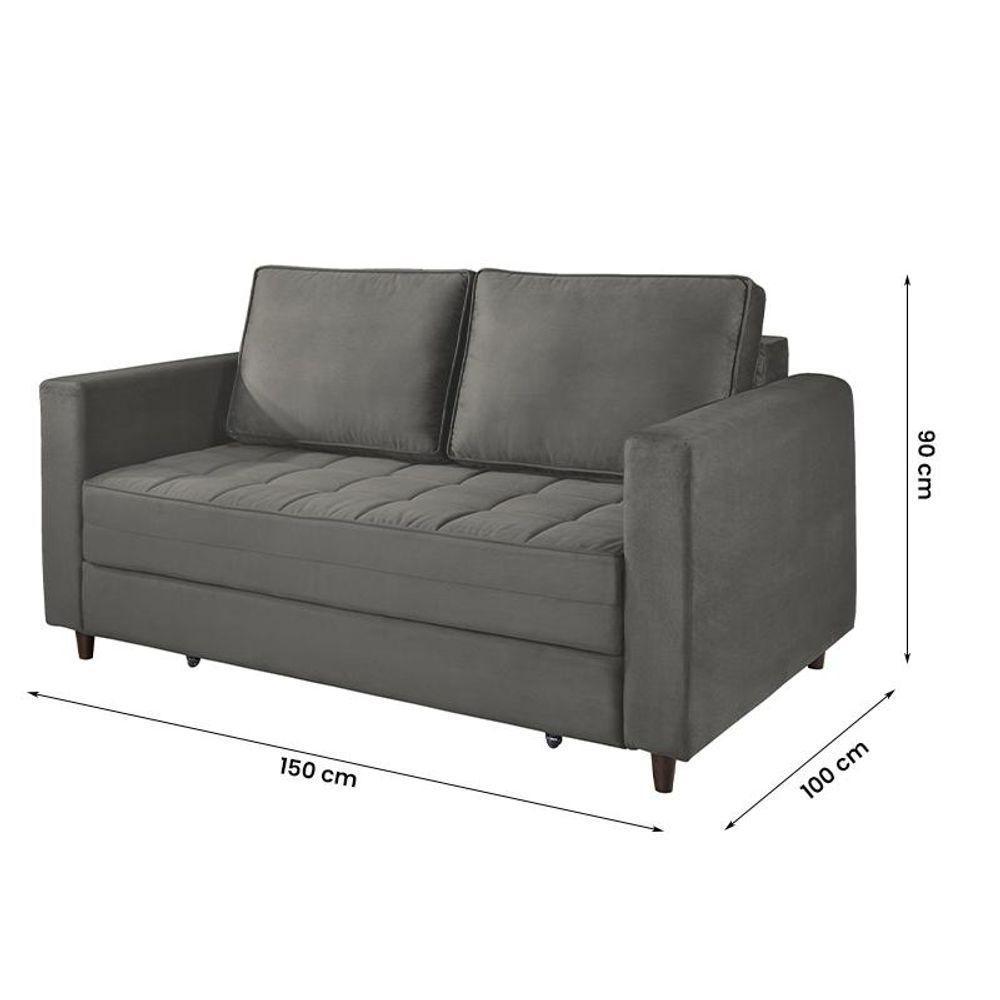 Sofá Cama Belize 2 Lugares Com Pés De Madeira E Rodízios Grafite Grafite - 2