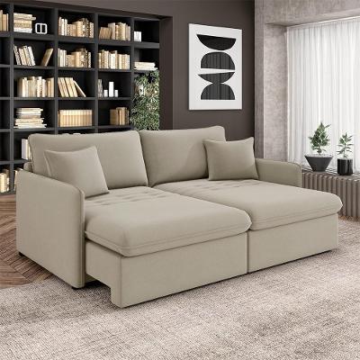 Sofá Gandalf G33 3 Lugares Retrátil e Reclinável 254cm Veludo Bege Gran Belo