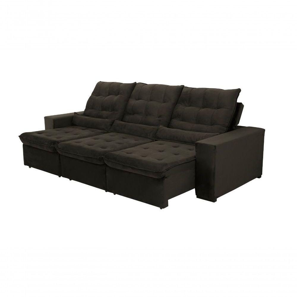 Sofá Retrátil E Reclinável 250cm Veludo Marrom - 3