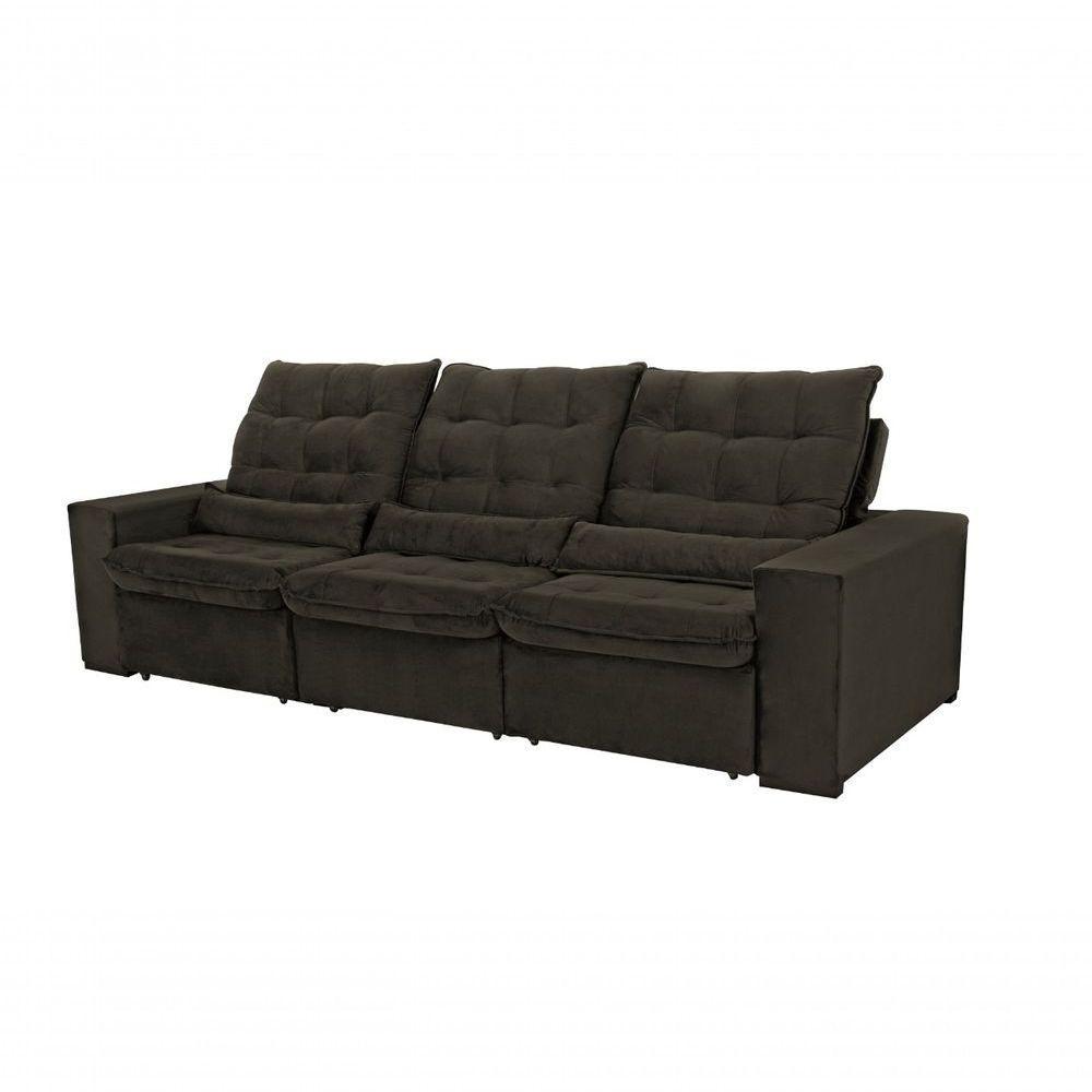 Sofá Retrátil E Reclinável 250cm Veludo Marrom - 4