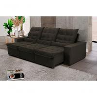 Sofá Retrátil E Reclinável 250cm Veludo Marrom - 1
