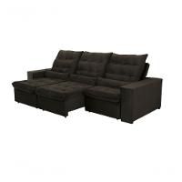 Sofá Retrátil E Reclinável 250cm Veludo Marrom - 6