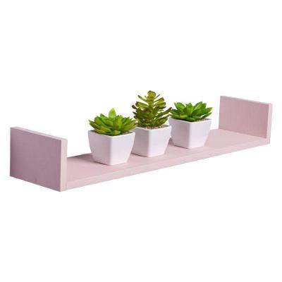 Prateleira U 100X15CM MDP Suporte Invisível Organizador Sala Rosa Claro Mercado das Prateleiras