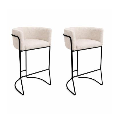 Kit 2 Banquetas Alta Mono Assento Bouclé Base Aço Encosto Fixo 74cm Off White e Preto Sallar Home