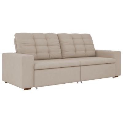 Sofá com Chaise Sonza 4 Lugares Retrátil 250CM Bege Veludo Sala Nobre