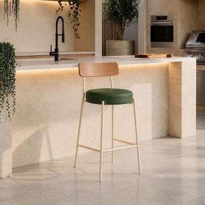 Banqueta Industrial D03 Assento em PU Base Fixa com Encosto 95cm Verde D'Rossi