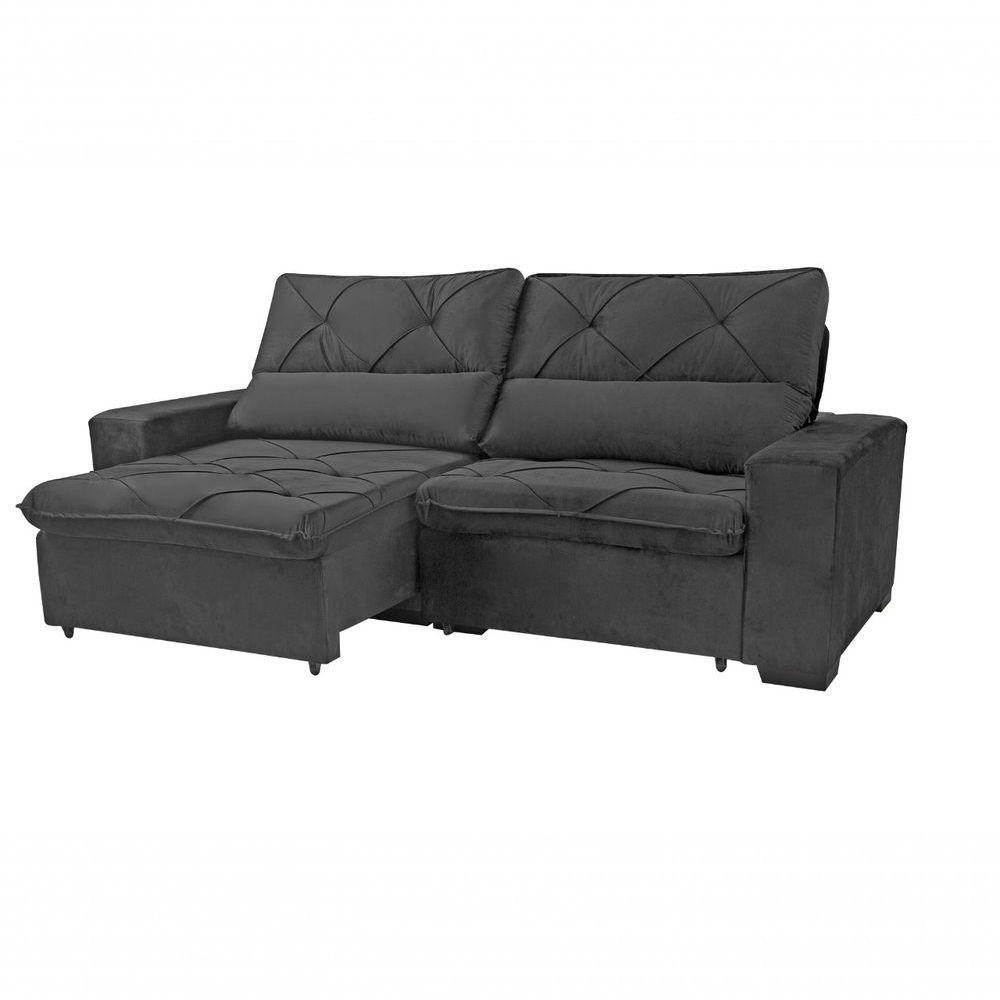 Sofá Retrátil E Reclinável 230cm Alaska Veludo Cinza Grafite - 4