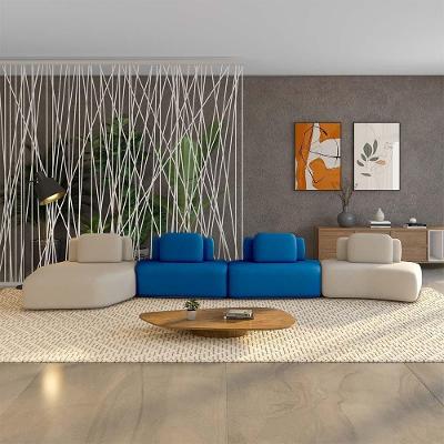 Sofá Modular Dakota Ilha 4 Módulos 626cm Bege-azul Veludo Gran Belo