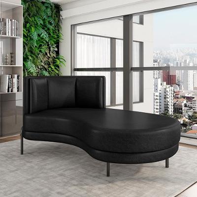 Sofá Chaise Lado Direito Downey G15 1 Lugar 165cm Preto Couro Sintético Gran Belo